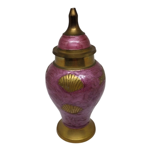 Vintage Brass and Purple Enameled Ginger Jar Urn with Fish and Shell Print - Picture 4 of 10